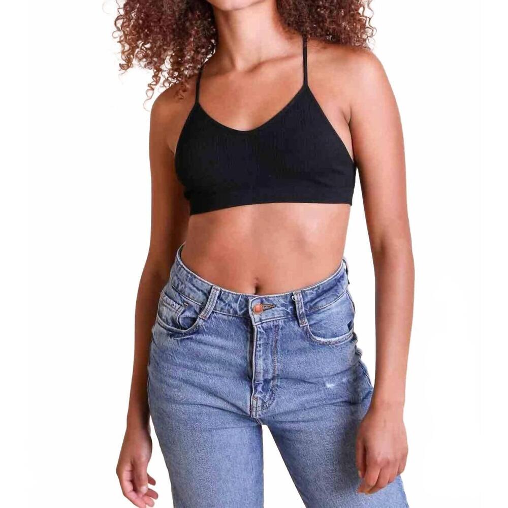 NEW LETO tattoo mesh racerback bralette in black